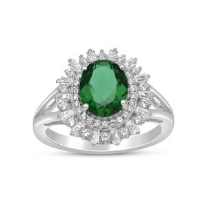 18k 925 Emerald Diamond Baguette Ballerina Ring